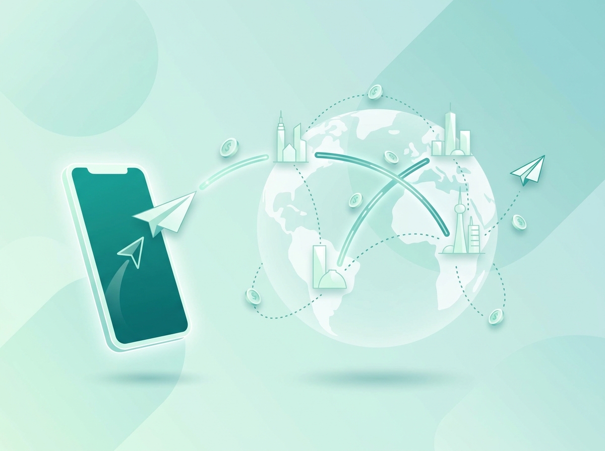 Illustration of international money remittance and transfer
